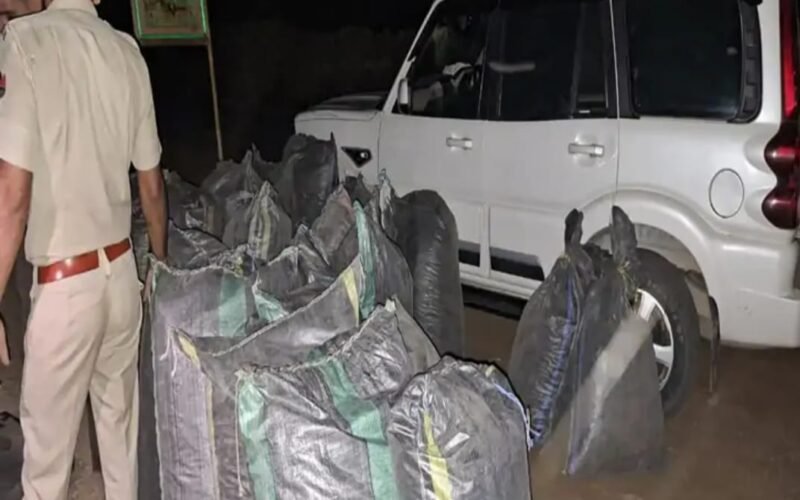 सायरा क्षेत्र में पुलिस द्वारा जब्त की गई डोडा चूरा से भरी स्कार्पियो