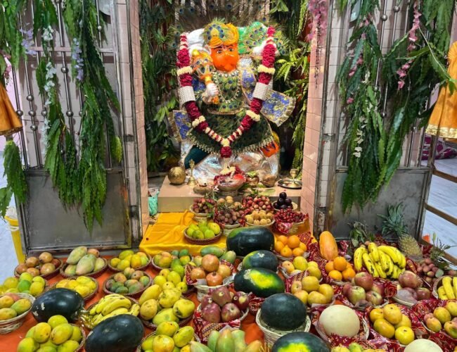 उदयपुर के महावीर हनुमान मंदिर में 1100 किलो फलों से सजा मनोरथ