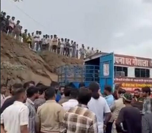गाय के बछडे का अधजला शव मिलने से आक्रोशित गौ भक्तों ने जाम किया हाईवे