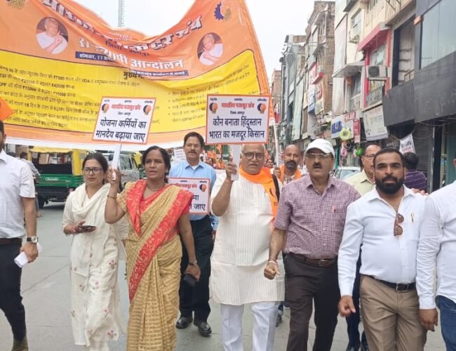 श्रमिक समस्याओं और मांगो को लेकर भारतीय मजदुर संघ ने किया धरना प्रदर्शन